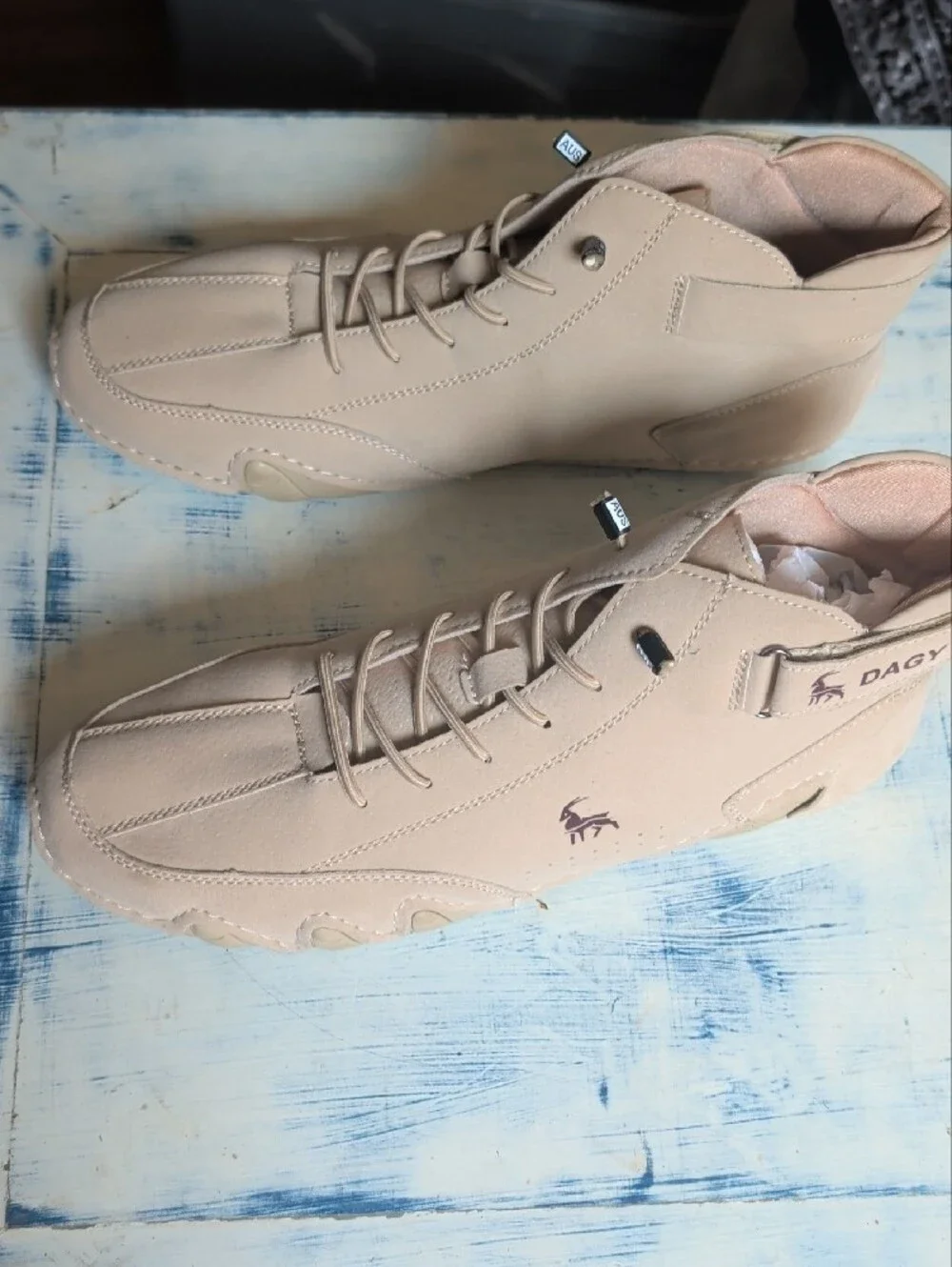 Dagy Men’s Beige Suede Casual High-Top Sneakers 12.5